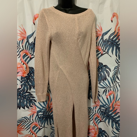 Venus Metallic Gold and Beige Maxi Dress Sz M - Picture 2 of 10